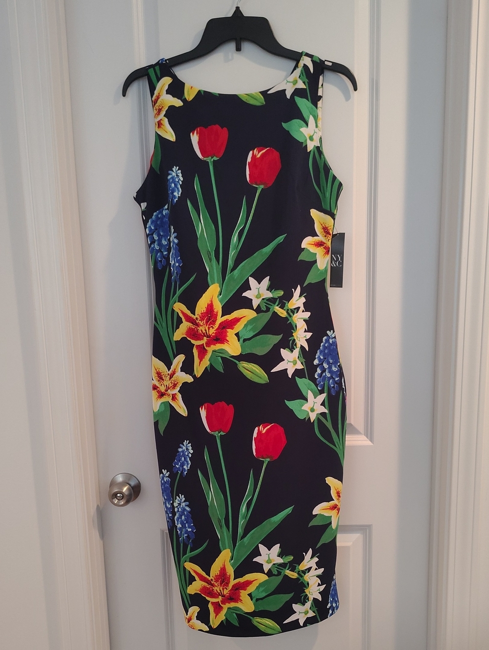 New York & Company Navy Floral Sleveless Sheath Dress Size Small S